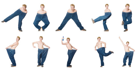 Funny man with trousers isolated on white