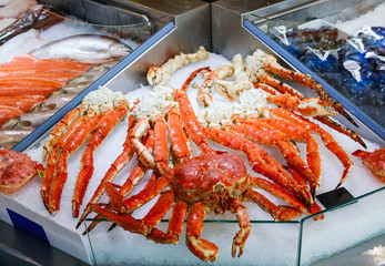 King crab for sale in Bergen sea food marklet. Norway.