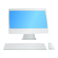 Desktop computer vector and desktop computer keyboard internet isolated display icon. Pc technology monitor screen desktop computer and communication modern desktop computer