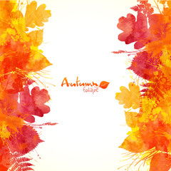 Watercolor painted autumn leaves vector background