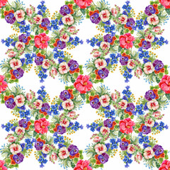 Beautiful Watercolor Summer Garden Blooming Flowers Seamless Pattern.