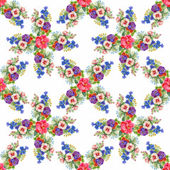 Beautiful Watercolor Summer Garden Blooming Flowers Seamless Pattern.