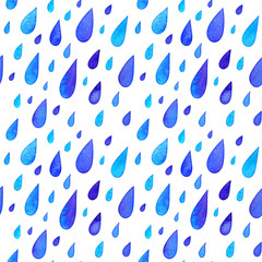 Watercolor painted rain drops seamless pattern