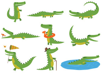 Crocodile character vector set.