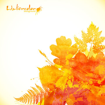 Watercolor painted autumn leaves vector background