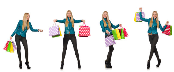 Fototapeta premium Woman with shopping bags isolated on white