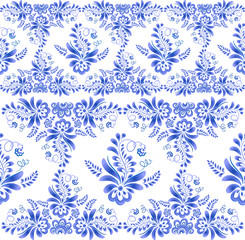 Blue floral ornament in Russian gzhel style