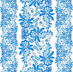 Blue floral ornament in Russian gzhel style