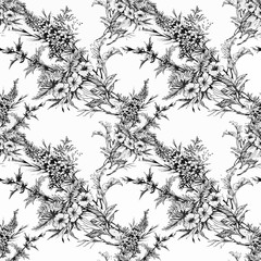 Beautiful Watercolor Summer Garden Blooming Flowers Seamless Pattern.