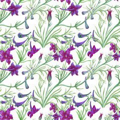 Beautiful Watercolor Summer Garden Blooming Flowers Seamless Pattern.