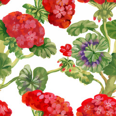 Beautiful Watercolor Summer Garden Blooming Flowers Seamless Pattern.