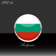 Republic of Bulgaria flag isolated on black background. Bulgarian flag button in chrome ring. Bulgaria sport competition participant. Web button, language sign, print graphic element. Clip art icon