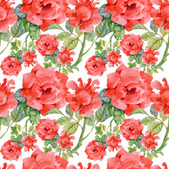 Beautiful Watercolor Summer Garden Blooming Flowers Seamless Pattern.