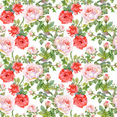 Beautiful Watercolor Summer Garden Blooming Flowers Seamless Pattern.