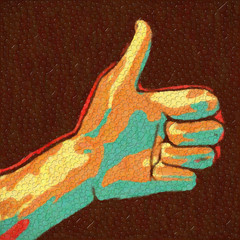 abstract art painted hand showing thumbs up symbol on dark background illustration with water drops