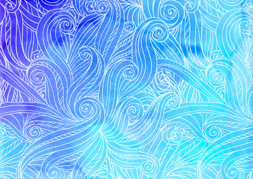 Blue vector watercolor waves background