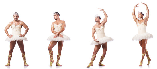 Man in ballet tutu isolated on white © Elnur
