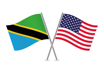 Tanzania and American flags. Vector illustration.