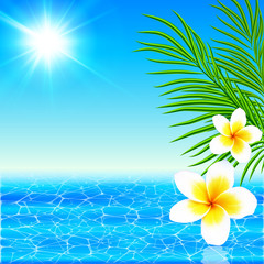 Summer sea with palms and flowers