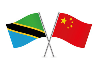 Tanzania and Chinese flags. Vector illustration.