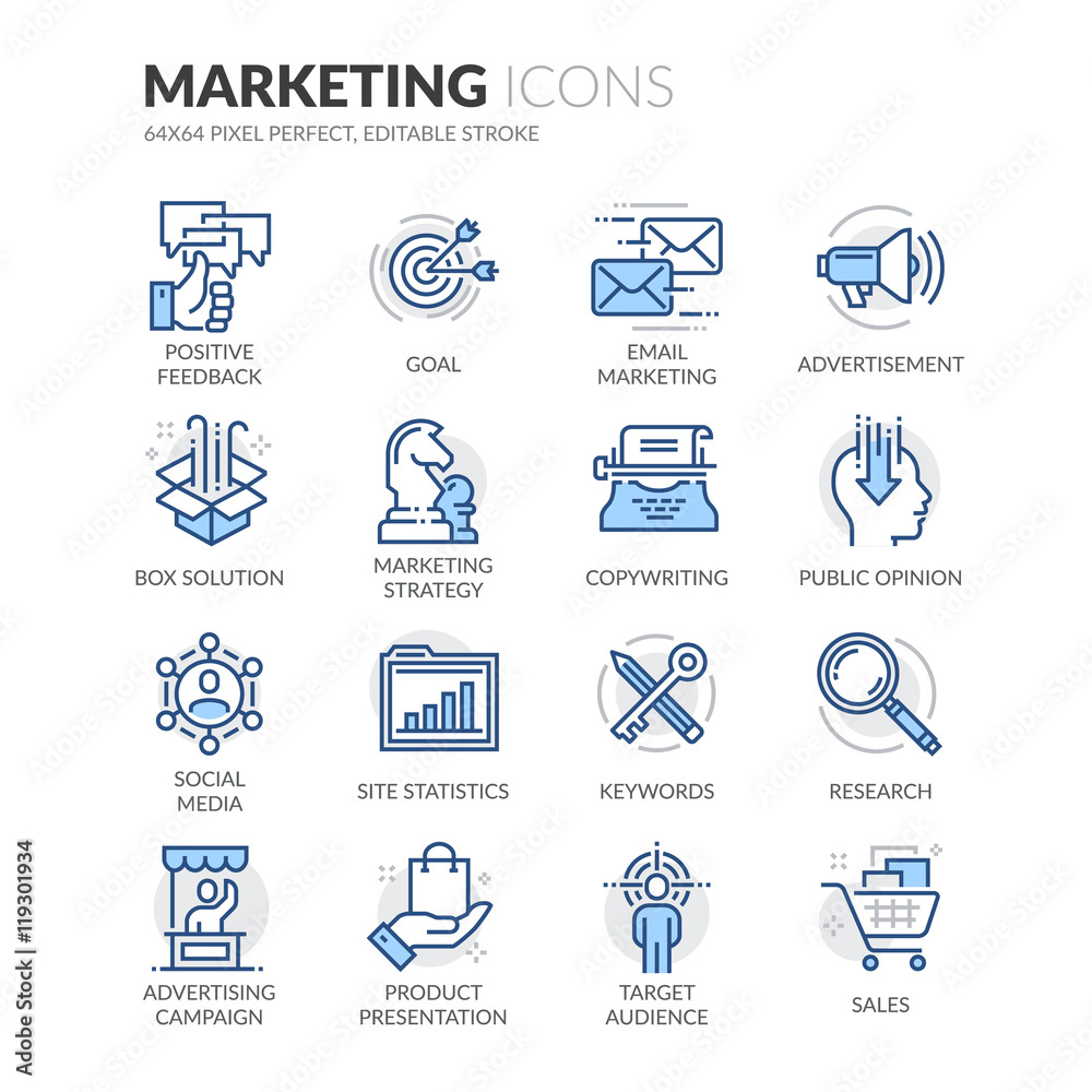 Wall mural line marketing icons