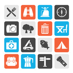Silhouette Camping, tourism and travel icons - vector icon set