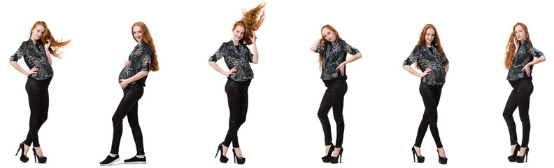 Pregnant woman in composite image isolated on white