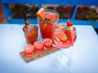 Delicious alcoholic cocktails with watermelon