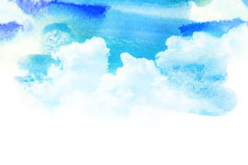 Watercolor illustration of sky with cloud.