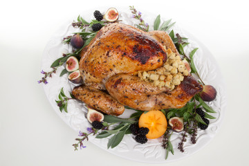 Garnished turkey on serving tray