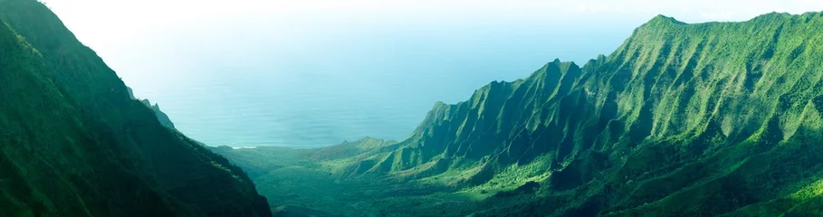 Cercles muraux Canyon Panorama des falaises déchiquetées dans la vallée de Kalalau sur la côte de Na Pali, Kauai, Hawaii