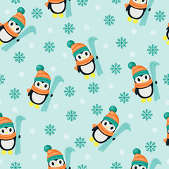 Naklejka premium Winter seamless wallpaper with penguins