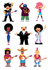 Singers silhouette of different musical genres set isolated pn white background vector illustration