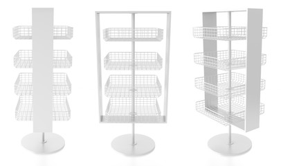 Empty display stand with wire shelves