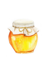 Honey, Watercolor painting isolated on white background