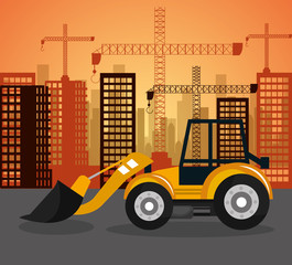 heavy machinary over city construction background