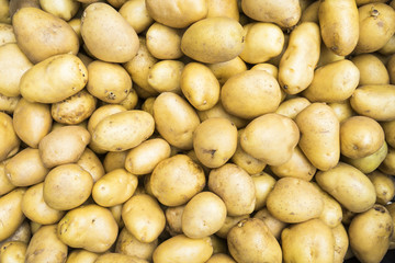 Fresh organic potatoes sold on market