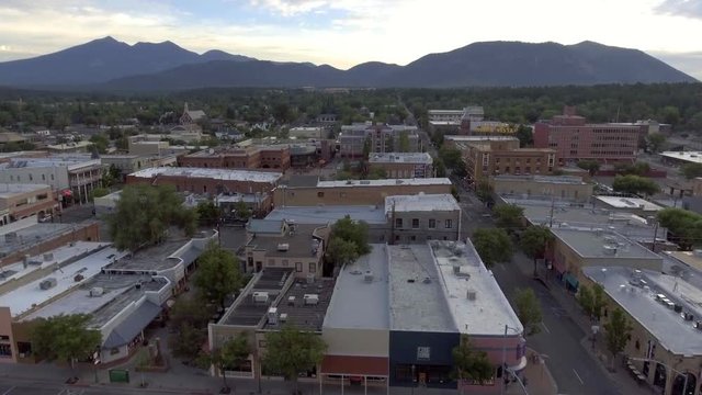 Aerial Shot Of Downtown Flagstaff, Arizona Along Historic Route 66