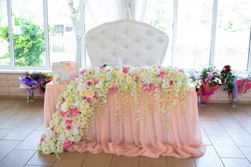 Beautiful flowers on table in wedding day