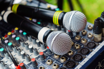 Amplifier close up and microphones