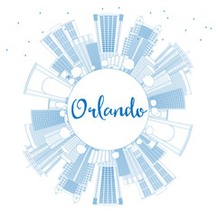 Obraz premium Outline Orlando Skyline with Blue Buildings and Copy Space.