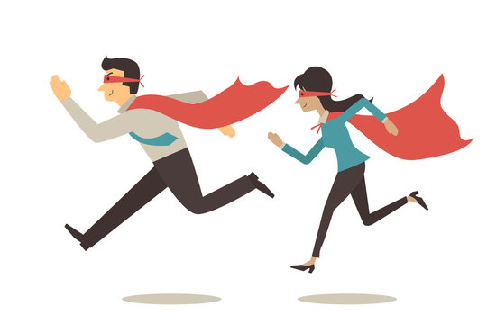 Superhero businessman and woman