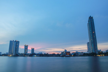 Fototapeta na wymiar City Landscape At Night. Asiatique Riverfront Bangkok,Thailand.