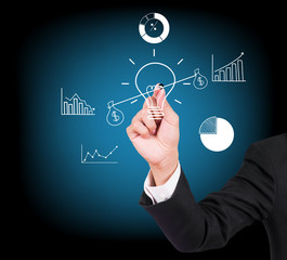 Businessman hand writing and drawing light bulb, idea concept