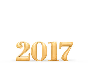 2017 new year golden number (3d rendering) on white studio room,