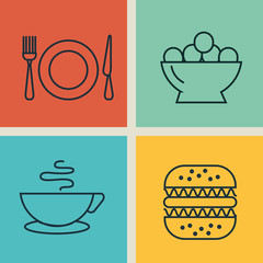 kitchen utensils and food isolated icons