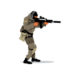 Vector Tactical shooting warrior Cartoon Illustration.