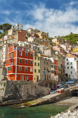 Fototapeta na wymiar Resort village Riomaggiore, Cinque, Terre, Liguria, Italy