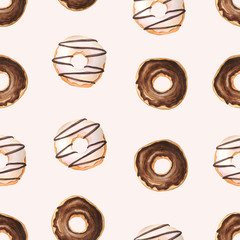 Seamless pattern with watercolor glazed donuts