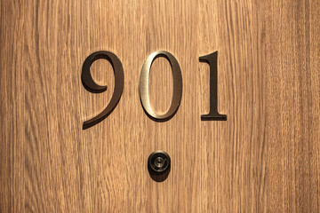 Fototapeta premium Hotel door number, close up image